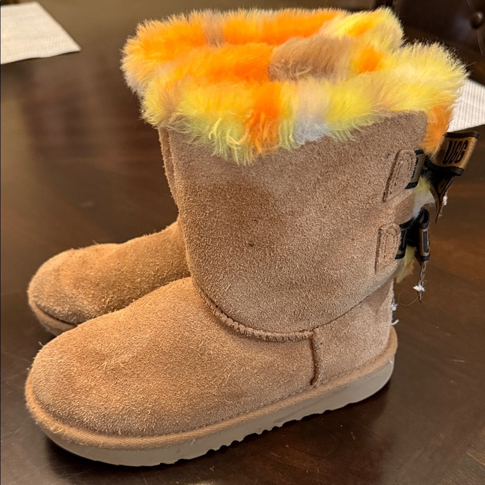 UGG Tan Boots with Orange and Yellow Fur